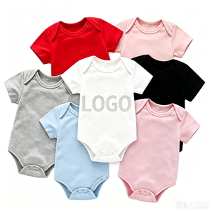 Ropa de bebé 100% algodón para recién nacido, con logotipo personalizado, de verano, lisa, pura, sin estampado, tipo pelele y body, de punto clásico - Product Image 1