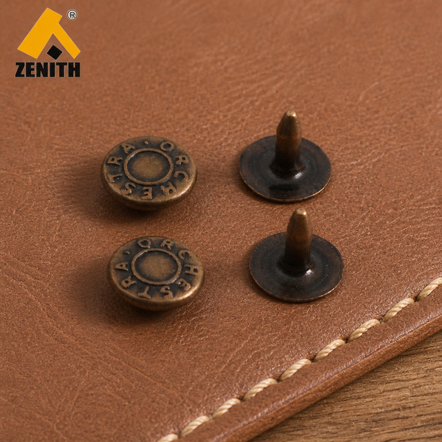 BM10410 10415 ZENITH Custom Logo Brass Nickel-Free Rivet Buttons and Rivets for Jeans