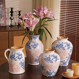 Vase en céramique rétro nordique Design <span class=keywords><strong>Art</strong></span> déco Simple avec motif de fissure de glace bleu rose pour décor de fleurs d'entrée de salon - Product Image 1