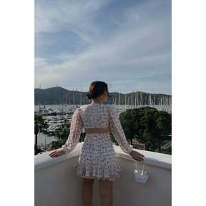 Robe personnalisée à motif de roses blanches avec découpes latérales, élégante et décontractée, vêtements grande taille pour les mariages, les clubs, les journées, tailles XS à XL - Product Image 1