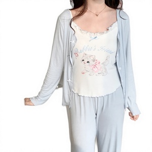 Conjunto de Pijama Largo de Verano para Mujer, Manga Larga, Cuello Redondo, Tejido de Punto de Poliéster/Algodón, 220g, Ecológico, Samwestart - Product Image 2