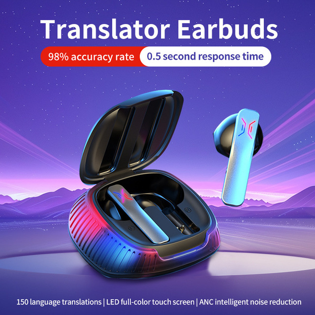Professional B18 Smart Translator Earbuds 150 Languages LED Touch Screen Case 98% Accuracy ANC Wireless Translation Device