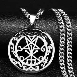 Nouveau pendentif Lucifer Signal, <span class=keywords><strong>pentagramme</strong></span> creux <span class=keywords><strong>du</strong></span> <span class=keywords><strong>diable</strong></span>, collier en acier inoxydable pour hommes et femmes, collier avec pendentif sceau <span class=keywords><strong>du</strong></span> <span class=keywords><strong>diable</strong></span> - Product Image 1