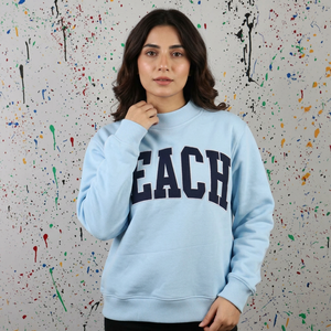 TEACH SKY BLUE Sweat à capuche zippé d'hiver 100% Coton Broderie Appliquée Bleu Marine Vintage High Street Finer Threads - Product Image 1