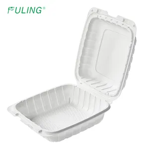 FULING 8x8" Eco-Friendly Bio Clamshell To Go Box Disposable Mineral Plastic Take Out Food MFPP Hinged Containers