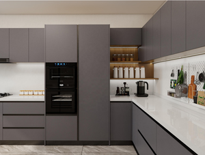 Meubles de cuisine modulaires modernes George en bois, finition laquée acrylique, plan de travail en marbre gris, évier, robinet, tiroir, panier, <span class=keywords><strong>5</strong></span>+ tiroirs - Product Image 3