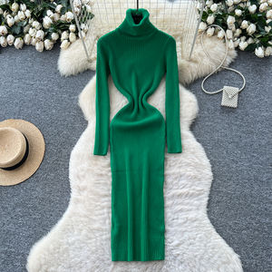 2025 estate elegante tunica a collo alto tubino abito Midi <span class=keywords><strong>in</strong></span> <span class=keywords><strong>maglia</strong></span> sottile per le donne - Product Image 3