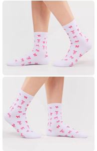 महिलाओं के लिए गुलाबी सुंदर धनुष कपास के मोजे युवा लड़कियों के लिए आरामदायक चालक दल की लंबाई वाले शरीर का लोगो एक आकार का दैनिक पोशाक पहनना - Product Image 2