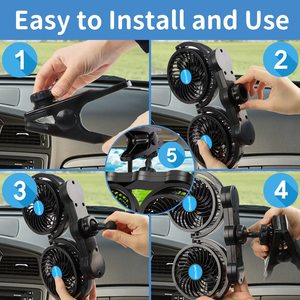 Kipas klip mobil kepala ganda 4 inci, kipas plastik <span class=keywords><strong>12V</strong></span> dapat disesuaikan untuk kursi depan/belakang penumpang 360 derajat kipas Mobil Putar - Product Image 5