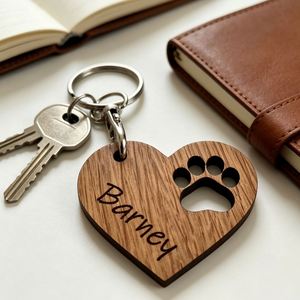 Personalized Wooden Heart Pet Keychain, Custom Laser Engraved Pet Name Paw Print Key Ring, <b>Memorial</b> <b>Gift</b> for <b>Dog</b> Cat Pet Lovers - Product Image 4