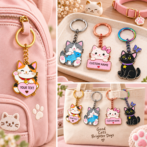 Porte-clés personnalisés mignons en forme de chat, avec nom gravé, en alliage de zinc, style dessin animé, cadeau souvenir - Product Image 3
