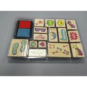 Ensemble de tampons en bois pour enfants, 9 tampons, tampon encreur 2 couleurs, crayons de coloriage, cadeau pour les loisirs créatifs des enfants, tampon en bois avec kit de crayons - Product Image 6