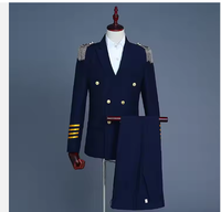Vente en gros d'usine, costume de capitaine officier marin, blazer pour hommes, veste à franges et pompons, ensemble manteau + pantalon pour adultes, grande taille 4XL