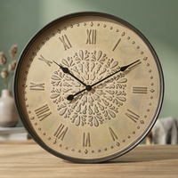 Jam Dinding Logam Kaca Besar Kustom Desain Bunga Prancis Antik Gerakan Quartz Gaya Rustic Jarum Tunggal Ruang Tamu
