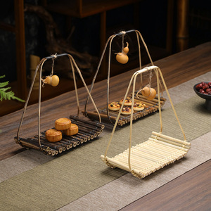 Bamboo Boat Shaped <b>Tray</b> Portable Serving Rack For Snacks <b>Tea</b> Ceremony Accessory Solid Color Natural Material - Product Image 1