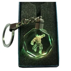 廉价定制钥匙圈Hulk复仇者水晶玻璃漫威钥匙扣带led灯