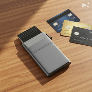 <span class=keywords><strong>Porte</strong></span>-Cartes Mince en Aluminium Pop-Up à Logo Personnalisé, Format Compact de Voyage et d'Affaires, Portefeuille Anti-RFID à Fermeture Ouverte - Product Image 1