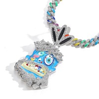 Pendentif de dessin animé de haute qualité plaqué or blanc avec émail coloré, bijoux hip-hop