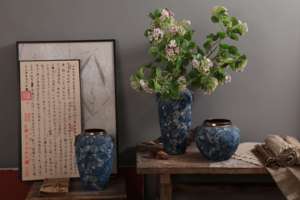 Jarrón <span class=keywords><strong>de</strong></span> cerámica azul con flores para decoración del hogar, diseño único <span class=keywords><strong>de</strong></span> lujo chino a mano - Product Image 6