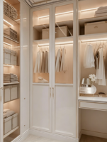 XINGRUO Kleiderschränke Garderobenschrank Ankleidezimmer Weißer Schrank mit Glastüren Schminktisch & Regale für Wohnmöbel