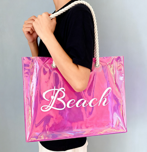 Logo personnalisé <span class=keywords><strong>sac</strong></span> de plage imperméable grand <span class=keywords><strong>sac</strong></span> laser transparent holographique PVC sacs fourre-tout transparents avec poignée en coton - Product Image 5