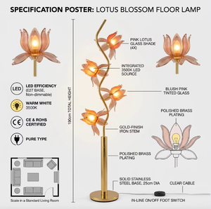 Lámpara de Pie LED Moderna con Diseño de Flor de Loto en Hierro y Vidrio para Sala de Estar, Estudio o Jardín - Product Image 6