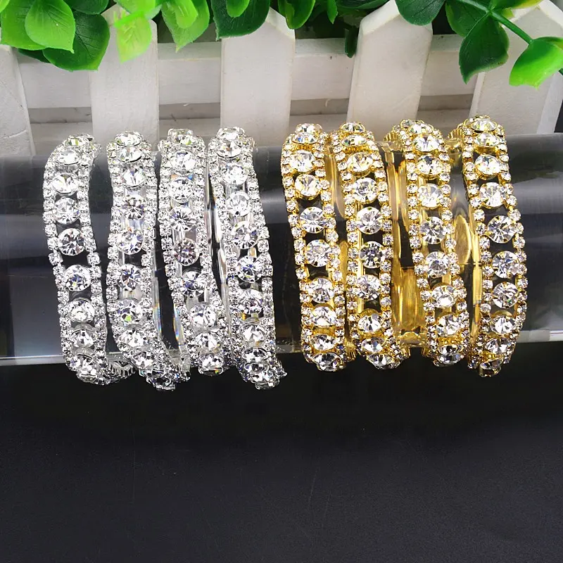 Diamantes de imitación de cristal personalizados, 3 filas, cadena de copa plateada, adorno de pastel de boda, decoración de cinturón de ropa