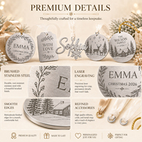 Ornements de Noël personnalisés en gros, en acier inoxydable 304, avec nom et année gravés, cadeau de vacances, décoration suspendue, OEM