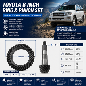 ชุดเฟืองท้ายประสิทธิภาพสูง 8 นิ้ว 4 สูบ สำหรับ Toyota Hilux <span class=keywords><strong>LN106</strong></span> อัตราทด 9x41 27-Spline อัพเกรดสำหรับออฟโรด - Product Image 3