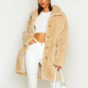 Rüzgarlık moda shearling isıtmalı teddy polar düğmeler sıcak yün bayanlar ceketler faux kürk güz kış özel uzun kadın palto