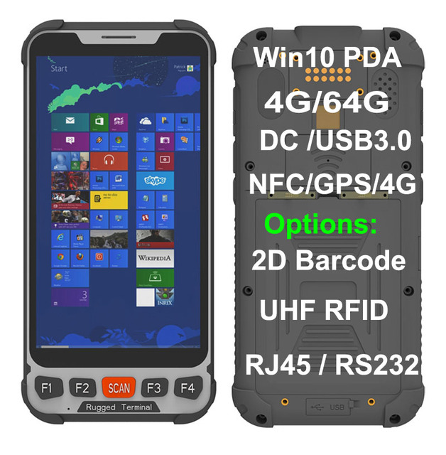Direct Factory 5.5 Inch PDA Windows 10 Rugged PDAs With NFC 2D Barcode Scanner UHF RFID Handheld Terminal with USB3.0 Pogo-pin