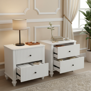 White 2 <b>Drawer</b> Nightstand 23 Inch Sturdy Wooden Bedside Table Modern Bedroom <b>Storage</b> <b>Drawers</b> - Product Image 4