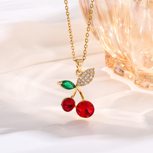 Collier pendentif RINHOO en acier inoxydable 316L couleur or cerise <span class=keywords><strong>rouge</strong></span> vin pour femme, bijou de personnalité, cadeau de mariage ou de fête - Product Image 6