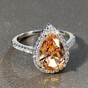 Anillo de cóctel de oro macizo de 18 quilates para mujer Q552 con diamante talla pera, engaste pavé en forma de gota de agua, anillos finos de compromiso - Product Image 2