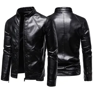 Custom hot zipper Men's motorcycle leather jacket PU Men's bomber leather jacket