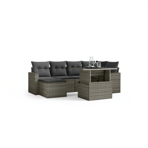 Ensemble de canapés de jardin gris en rotin, 6 places, résistant aux intempéries, mobilier d'extérieur au design contemporain - Product Image 1