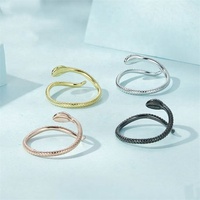 Vente en gros ensemble de bagues serpent 925 argent garçon Vintage ouvert Animal fin minimaliste été femmes plaqué or Hip Hop anneaux réglables