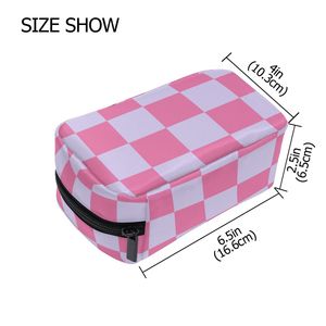 Pink Checkered Printed Custom Makeup <b>Bag</b> for Women Wholesale Cosmetic Pouch with Zipper Portable <b>Wash</b> <b>Bag</b> for <b>Travel</b> - Product Image 2