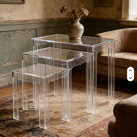 Tables basses gigognes modernes, durables et écologiques en acrylique transparent, 3 pièces, pour salon, meubles pour petits espaces