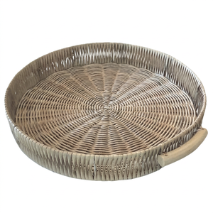 Round Rattan Serving <b>Tray</b> Handwoven Wicker <b>Tray</b> With Built-in Handles Custom Boho <b>Coffee</b> <b>Table</b> <b>Decorative</b> Ottoman <b>Tray</b> Basket - Product Image 1