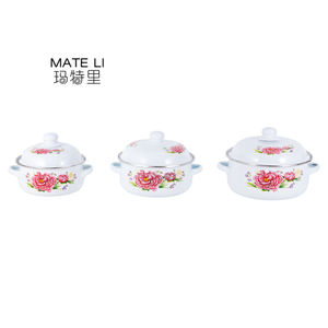 कस्टम लोगो मुद्रित इनेमल फूल पैटर्न गैर विषैले कार्बन स्टील पॉट सेट ढक्कन के साथ गोल इनेमल लेपित पॉट सेट - Product Image 3