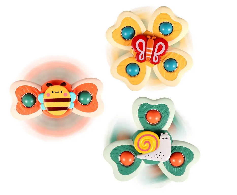 3 buah cangkir hisap silikon anak laki-laki dan perempuan hadiah ulang tahun pertama mainan Fidget sensor mainan Spinner mainan mandi bayi sensorik