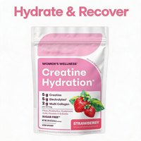 Poudre d'hydratation à la créatine pour femmes 5g Créatine Collagène Électrolytes Biotine HA Sans sucre Saveur fraise 30 portions Fibres