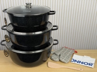 Batteries de cuisine professionnelles robustes 36 40 44CM, fond double couche, couvercles en verre, casseroles de cuisson antiadhésives en granit, plats de service
