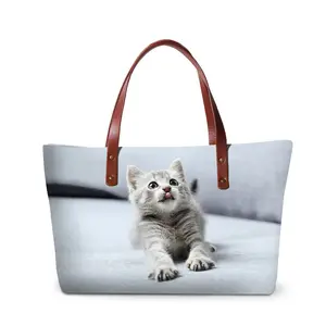 กระเป๋าข้างพิมพ์ลายลูกแมวสำหรับผู้หญิง,กระเป๋าแมสเซนเจอร์กระเป๋าโท้ททันสมัยพิมพ์ลายยอดนิยมปี3D