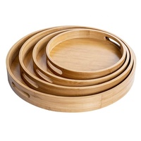 Ensemble de plateaux ronds flottants en bambou pour servir le café, le thé et les aliments, avec poignées