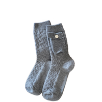 Chaussettes blanches en coton rétro pour femmes, épaisses, à poche, style européen, tendance, pour l'hiver et le printemps