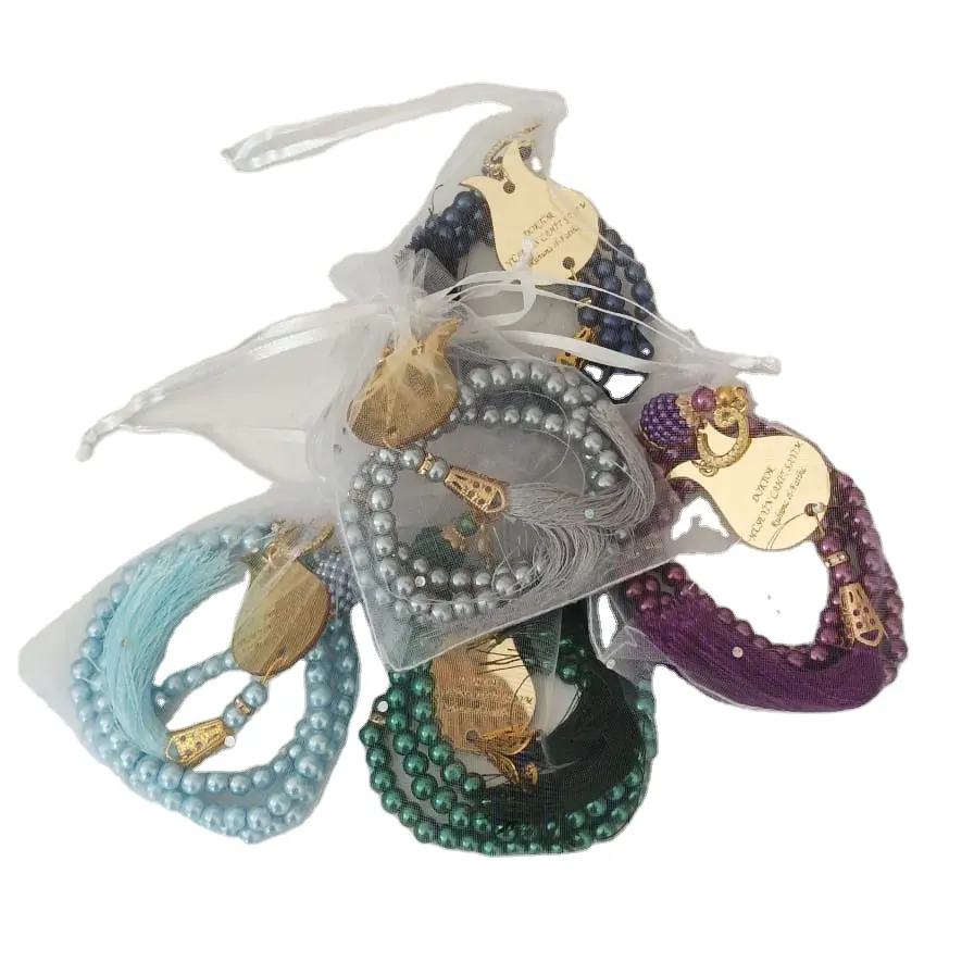 Tasbeeh-Bolsa de perlas de 99 cuentas con cinta, productos islámicos de alta calidad, accesorios musulmanes para Ramadán Eid Mubarak Mosc