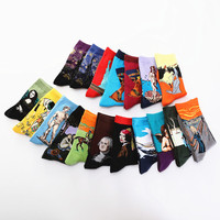 Chaussettes d'art en gros pour femmes et hommes, en coton, style Harajuku, chaussettes avec peinture célèbre de Van Gogh, chaussettes amusantes Mona Lisa Da Vinci, chaussettes vintage 3D
