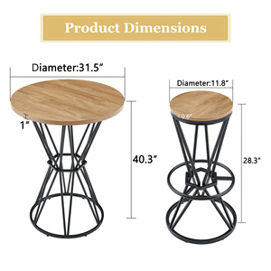 Set Tavolo e Sedie da Bar, Top in MDF Effetto Legno 31,5 Pollici, Struttura in Metallo Nero, Stile Industriale - Product Image 4